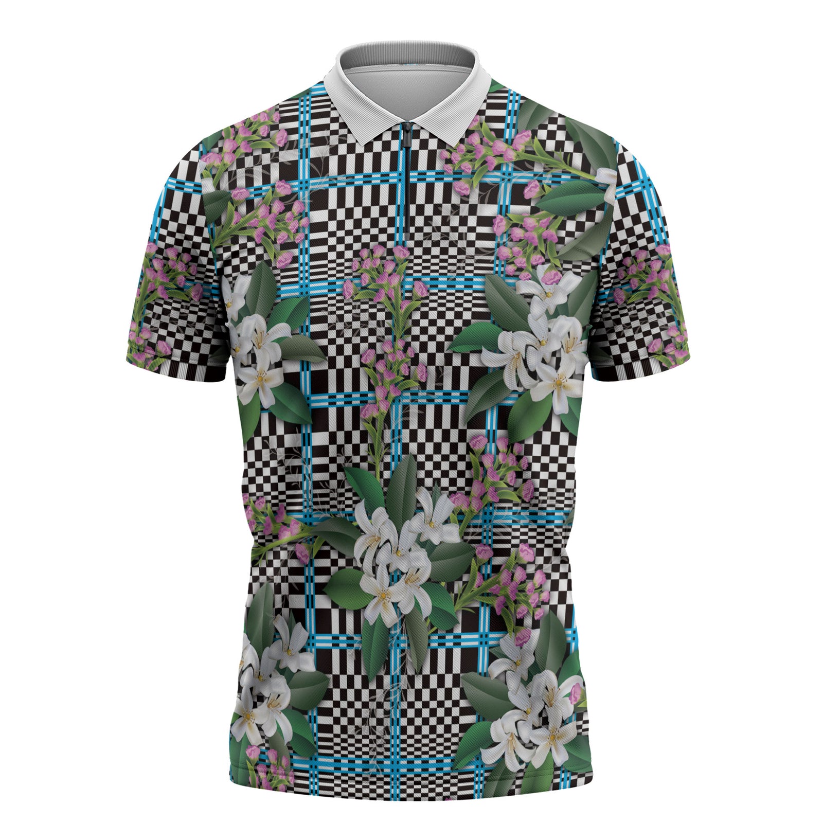 Blue Binakol Motifs With Jasminum Sambac Zipper Polo Shirt Mabuhay Philippines Festival DT05 Blue - Polynesian Pride