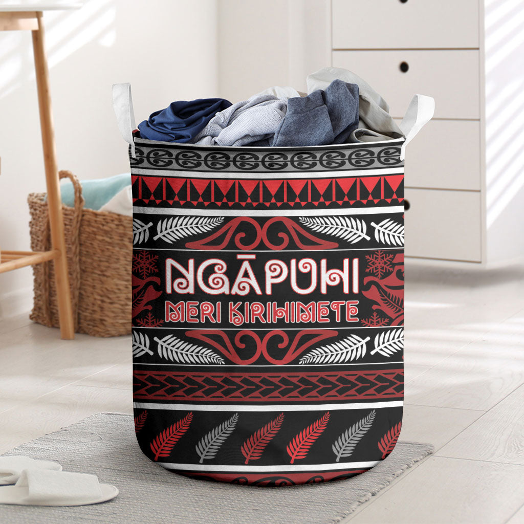 Ngapuhi Aotearoa Meri Kirihimete Laundry Basket Maori Silver Fern Koru Tribal Pattern DT05 Red - Polynesian Pride