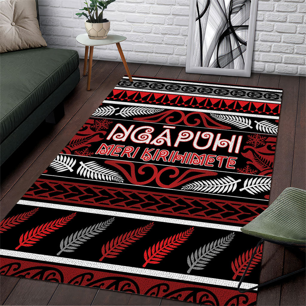 Ngapuhi Aotearoa Meri Kirihimete Area Rug Maori Silver Fern Koru Tribal Pattern DT05 Red - Polynesian Pride