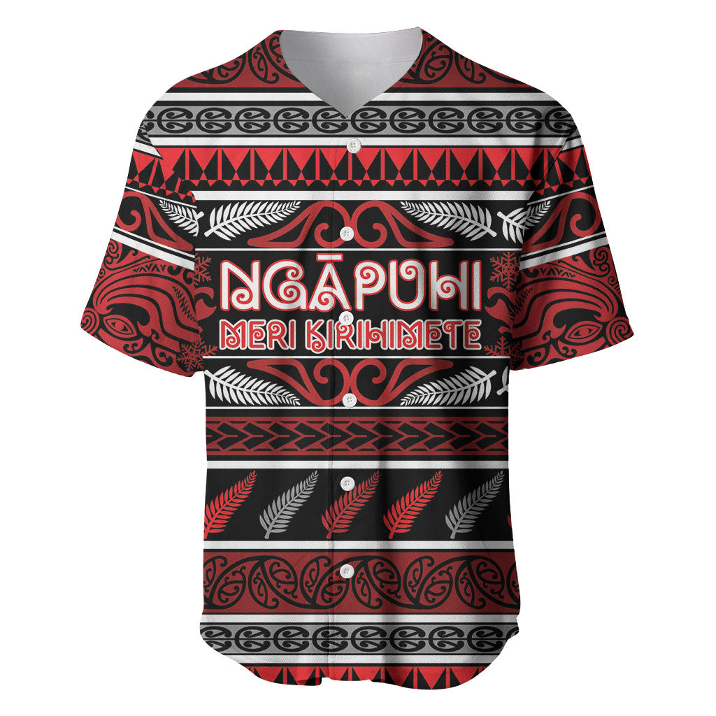 Personalised Ngapuhi Aotearoa Meri Kirihimete Baseball Jersey Maori Silver Fern Koru Tribal Pattern DT05 Red - Polynesian Pride