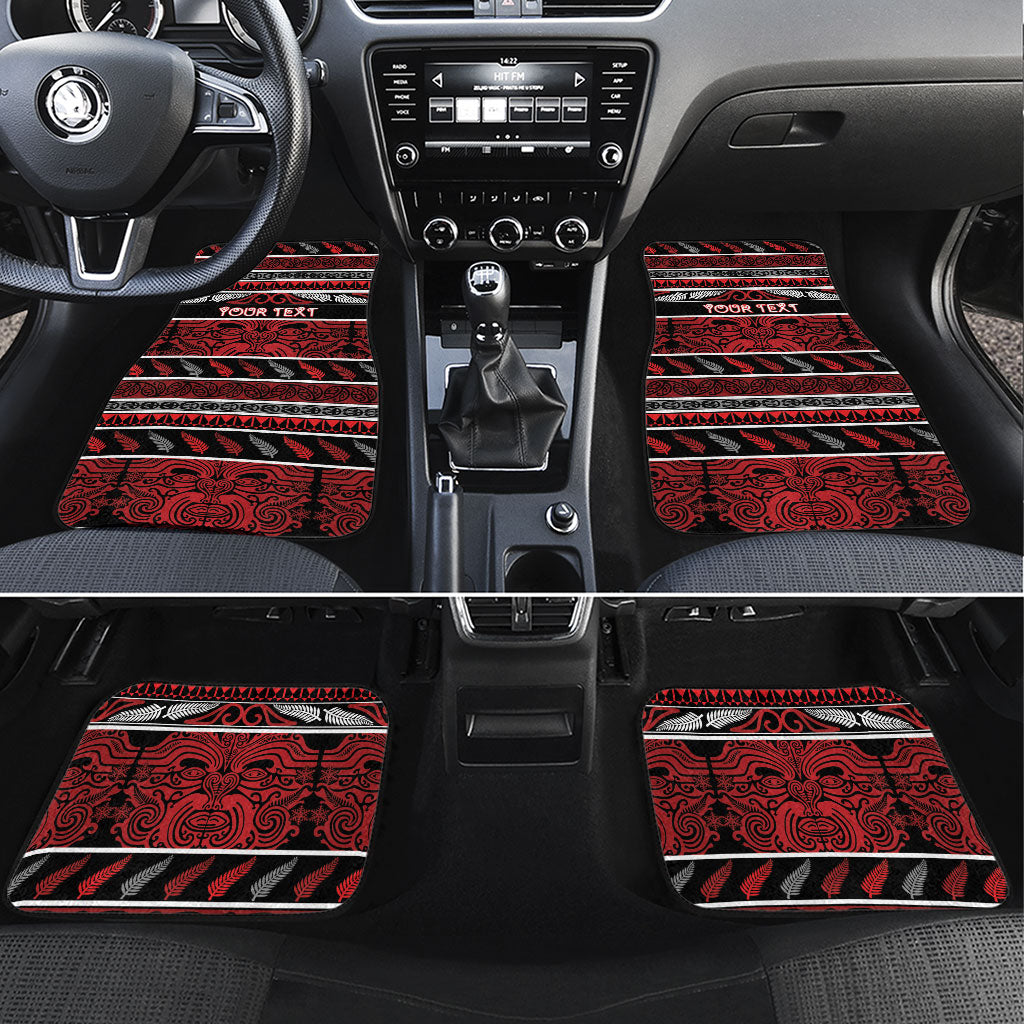 Personalised Ngapuhi Aotearoa Meri Kirihimete Car Mats Maori Silver Fern Koru Tribal Pattern DT05 Set 4pcs Red - Polynesian Pride