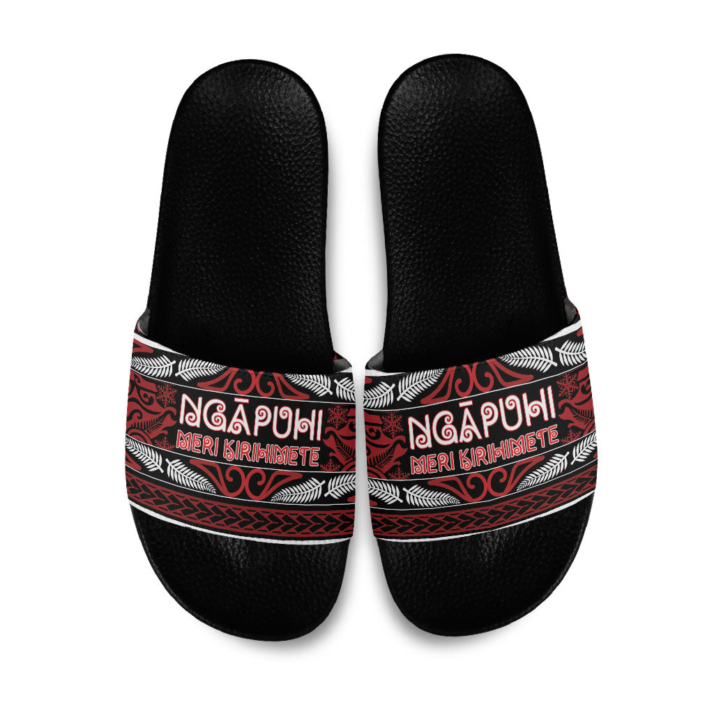 Ngapuhi Aotearoa Meri Kirihimete Slide Sandals Maori Silver Fern Koru Tribal Pattern DT05 Red - Polynesian Pride
