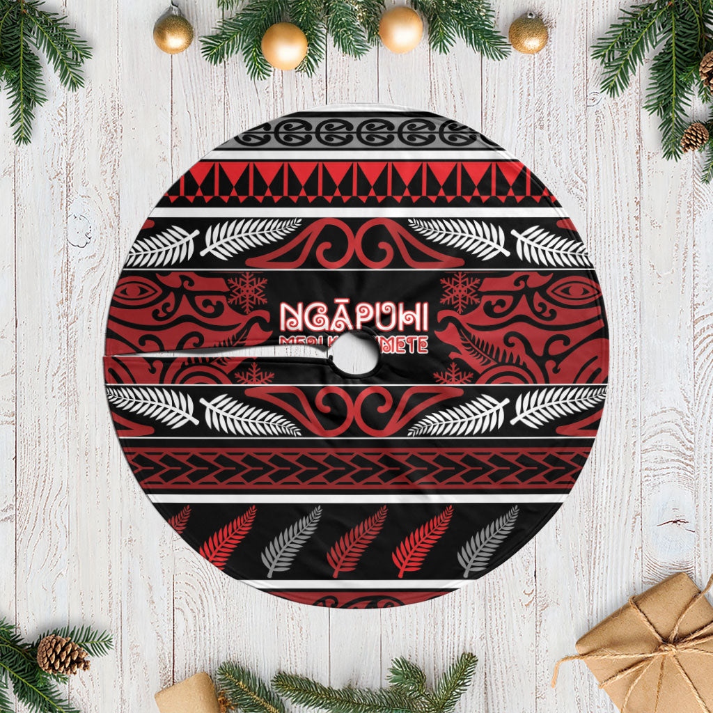 Ngapuhi Aotearoa Meri Kirihimete Tree Skirt Maori Silver Fern Koru Tribal Pattern DT05 Casual Red - Polynesian Pride