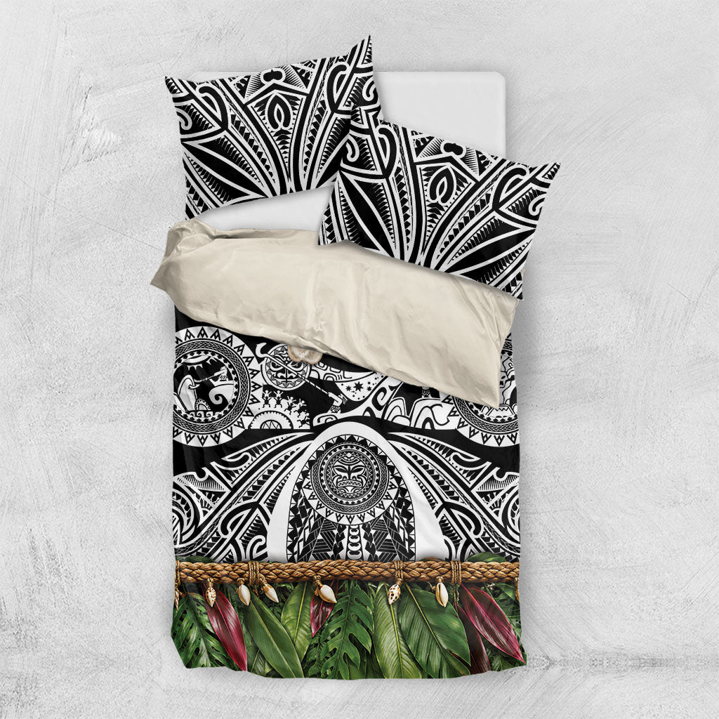 Polynesia Maui Black Tattoo Inspired Bedding Set Tropical Leaf Skirt Costume DT05 US Twin 172cm x 218cm Black - Polynesian Pride