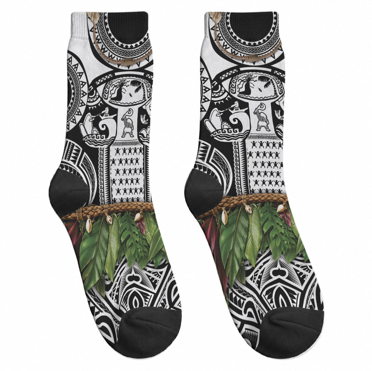 Polynesia Maui Black Tattoo Inspired Crew Socks Tropical Leaf Skirt Costume DT05 - Polynesian Pride