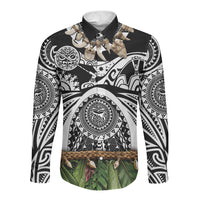 Polynesia Maui Black Tattoo Inspired Long Sleeve Button Shirt Tropical Leaf Skirt Costume DT05 Unisex Black - Polynesian Pride