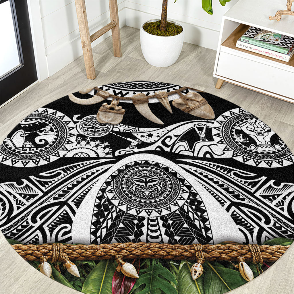 Polynesia Maui Black Tattoo Inspired Round Carpet Tropical Leaf Skirt Costume DT05 Black - Polynesian Pride