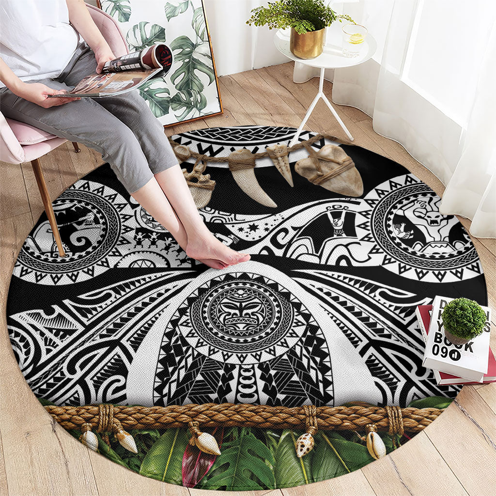 Polynesia Maui Black Tattoo Inspired Round Carpet Tropical Leaf Skirt Costume DT05 - Polynesian Pride