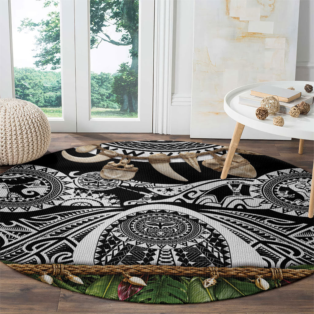Polynesia Maui Black Tattoo Inspired Round Carpet Tropical Leaf Skirt Costume DT05 - Polynesian Pride