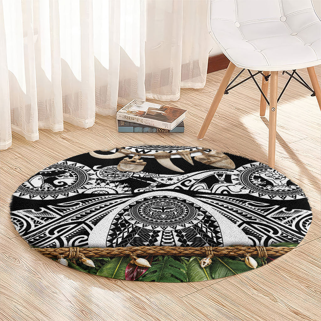 Polynesia Maui Black Tattoo Inspired Round Carpet Tropical Leaf Skirt Costume DT05 - Polynesian Pride