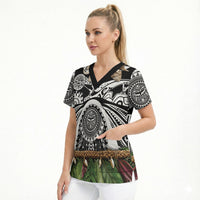 Polynesia Maui Black Tattoo Inspired Scrub Top Tropical Leaf Skirt Costume DT05 - Polynesian Pride