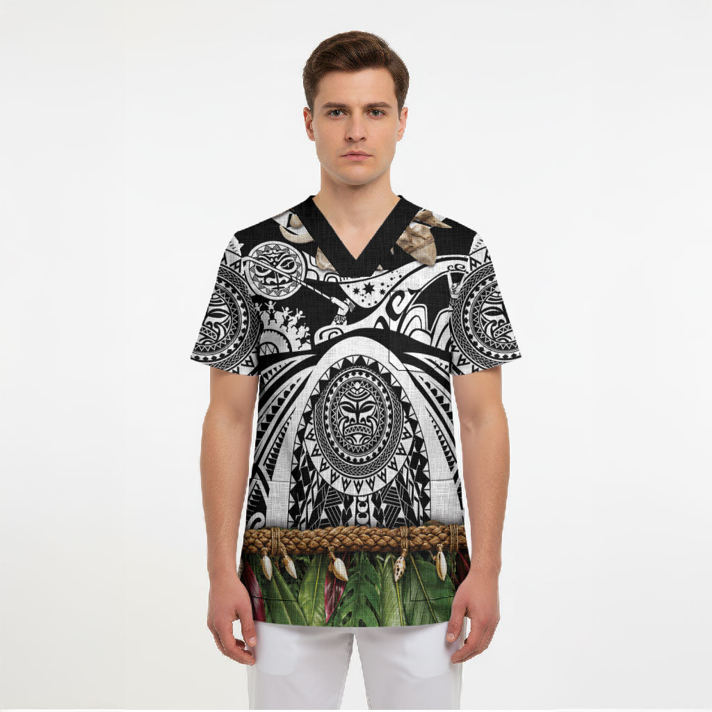 Polynesia Maui Black Tattoo Inspired Scrub Top Tropical Leaf Skirt Costume DT05 - Polynesian Pride