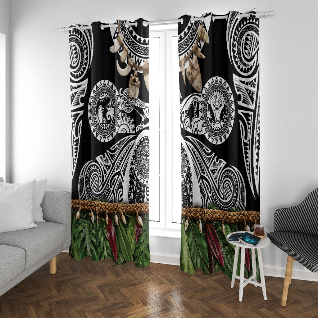 Polynesia Maui Black Tattoo Inspired Window Curtain Tropical Leaf Skirt Costume DT05 With Grommets Black - Polynesian Pride