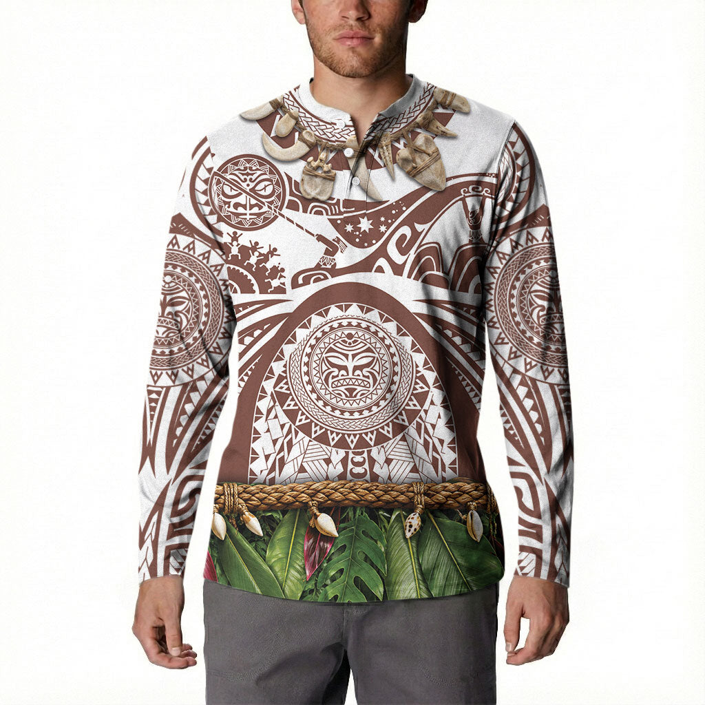 Polynesia Maui Umber Tattoo Inspired Button Sweatshirt Tropical Leaf Skirt Costume DT05 - Polynesian Pride