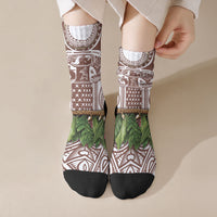 Polynesia Maui Umber Tattoo Inspired Crew Socks Tropical Leaf Skirt Costume DT05 Crew Socks Brown - Polynesian Pride