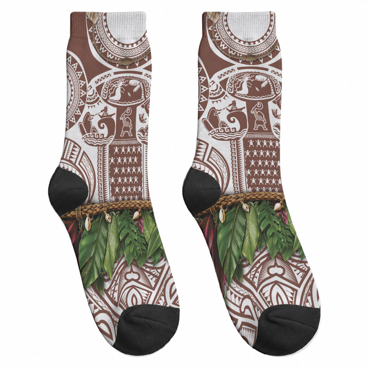 Polynesia Maui Umber Tattoo Inspired Crew Socks Tropical Leaf Skirt Costume DT05 - Polynesian Pride