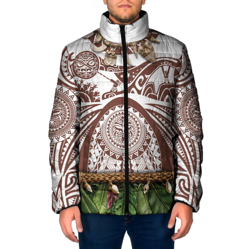 Polynesia Maui Umber Tattoo Inspired Padded Jacket Tropical Leaf Skirt Costume DT05 Men Brown - Polynesian Pride