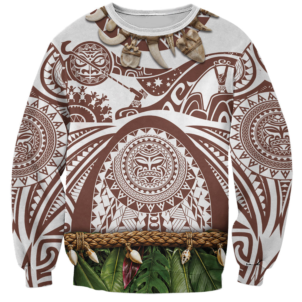 Polynesia Maui Umber Tattoo Inspired Sweatshirt Tropical Leaf Skirt Costume DT05 Unisex Brown - Polynesian Pride