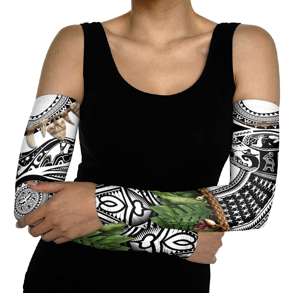 Polynesia Maui White Tattoo Inspired Arm Sleeves Tropical Leaf Skirt Costume DT05 - Polynesian Pride