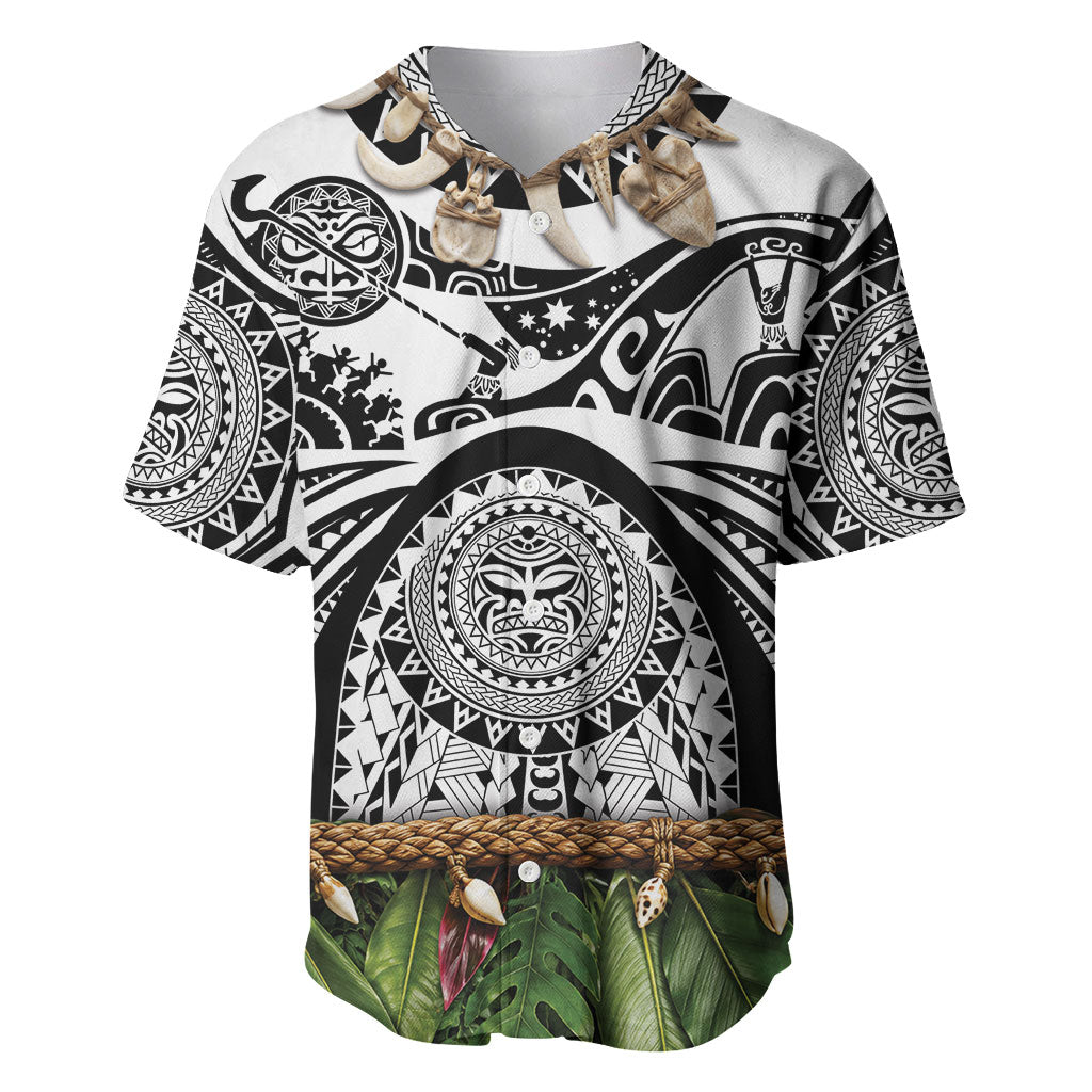 Polynesia Maui White Tattoo Inspired Baseball Jersey Tropical Leaf Skirt Costume DT05 White - Polynesian Pride