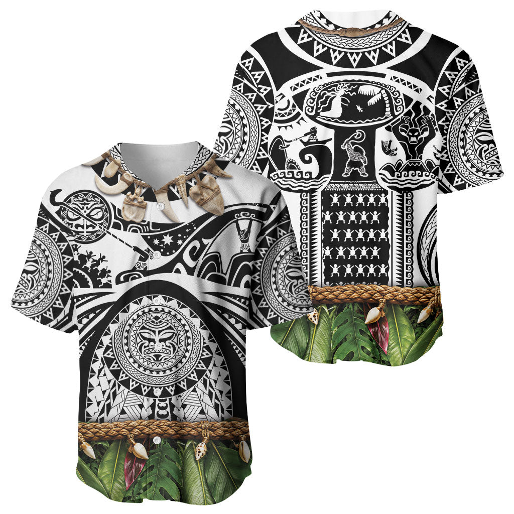 Polynesia Maui White Tattoo Inspired Baseball Jersey Tropical Leaf Skirt Costume DT05 - Polynesian Pride