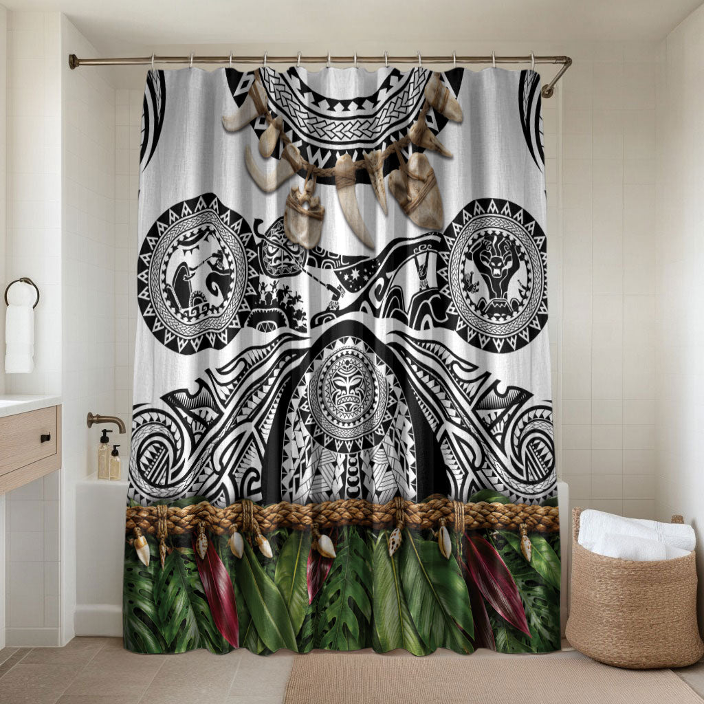 Polynesia Maui White Tattoo Inspired Bathroom Set Tropical Leaf Skirt Costume DT05 Shower Curtain Only White - Polynesian Pride