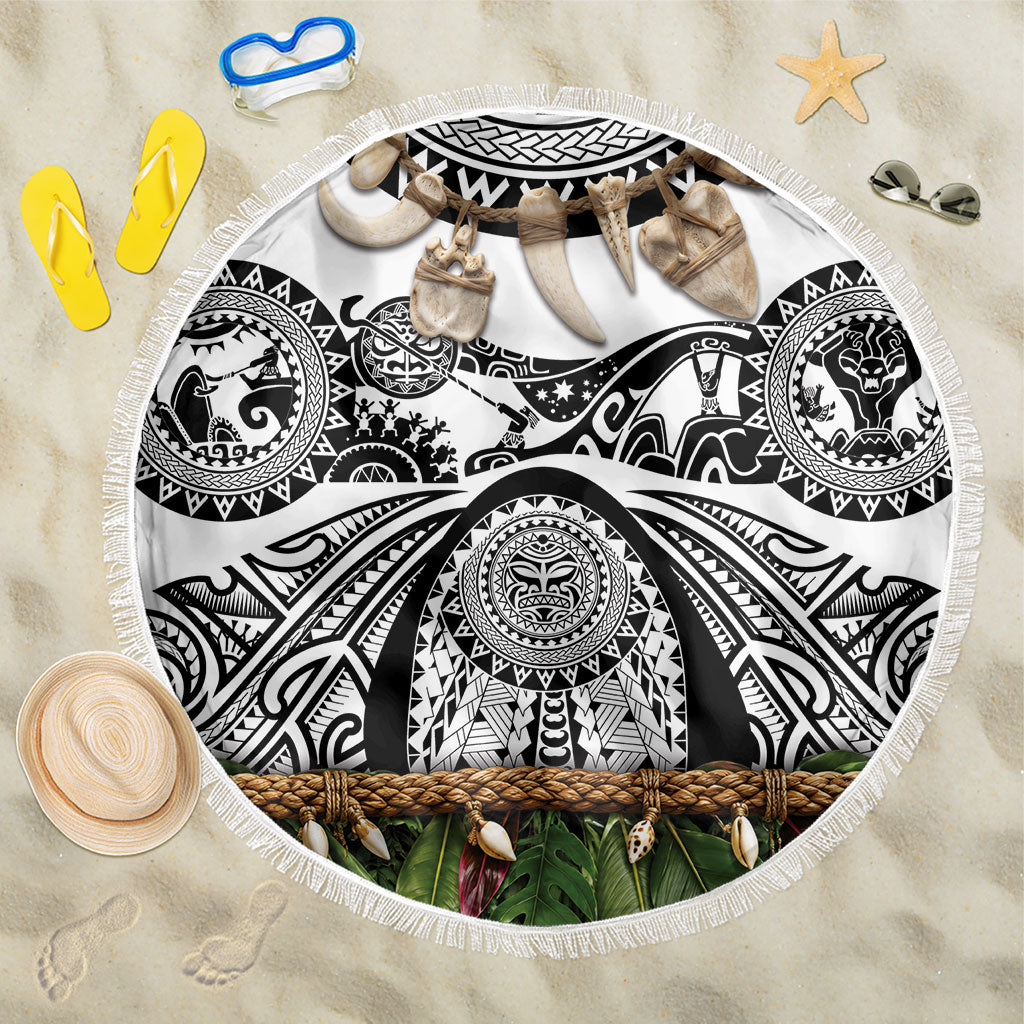 Polynesia Maui White Tattoo Inspired Beach Blanket Tropical Leaf Skirt Costume DT05 One Size 150cm White - Polynesian Pride
