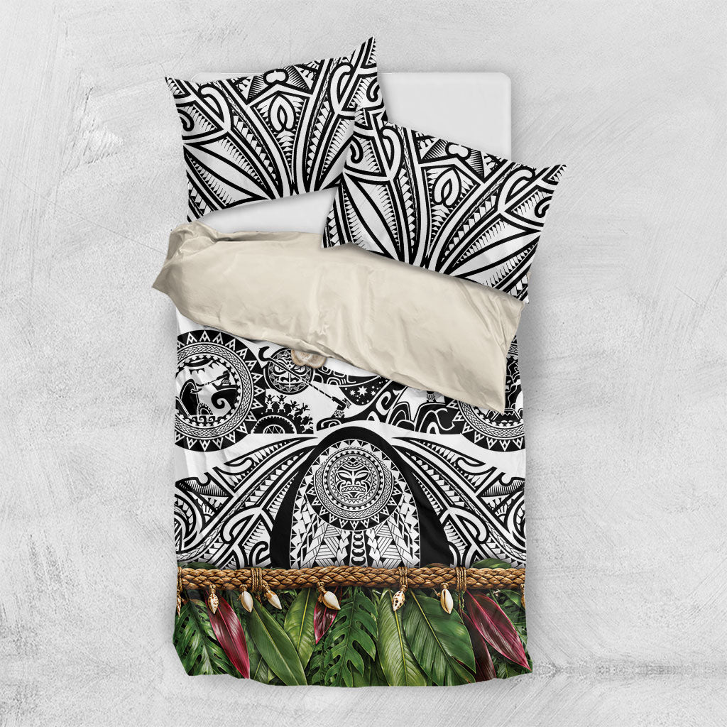 Polynesia Maui White Tattoo Inspired Bedding Set Tropical Leaf Skirt Costume DT05 US Twin 172cm x 218cm White - Polynesian Pride