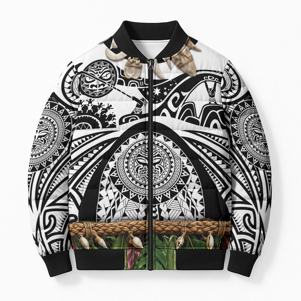 Polynesia Maui White Tattoo Inspired Bomber Puffer Jacket Tropical Leaf Skirt Costume DT05 Unisex White - Polynesian Pride