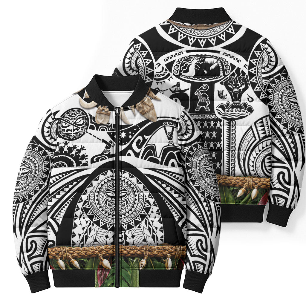 Polynesia Maui White Tattoo Inspired Bomber Puffer Jacket Tropical Leaf Skirt Costume DT05 - Polynesian Pride