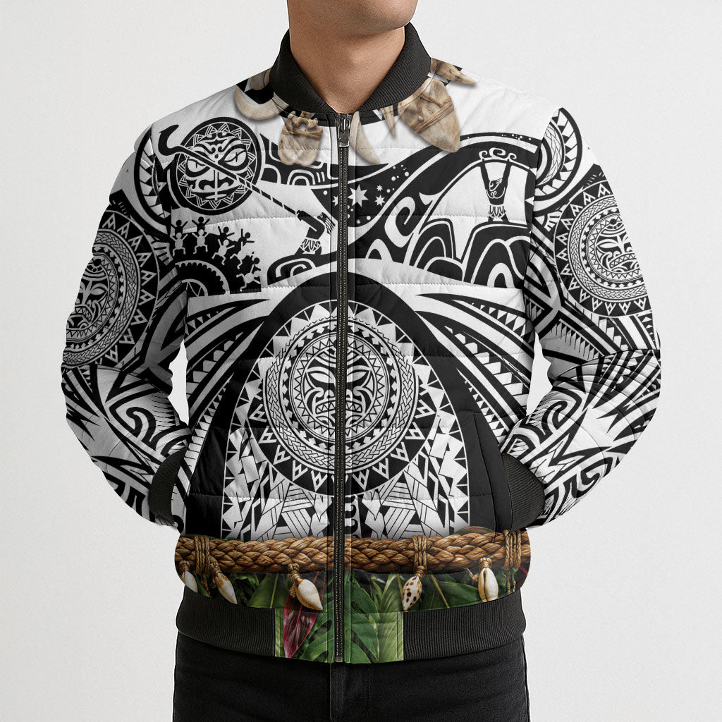 Polynesia Maui White Tattoo Inspired Bomber Puffer Jacket Tropical Leaf Skirt Costume DT05 - Polynesian Pride