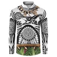 Polynesia Maui White Tattoo Inspired Button Sweatshirt Tropical Leaf Skirt Costume DT05 White - Polynesian Pride
