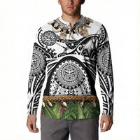 Polynesia Maui White Tattoo Inspired Button Sweatshirt Tropical Leaf Skirt Costume DT05 - Polynesian Pride