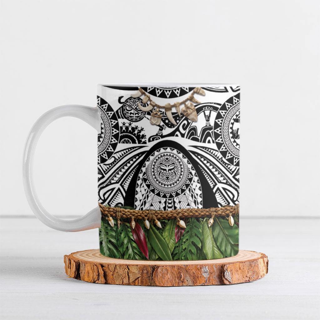Polynesia Maui White Tattoo Inspired Ceramic Mug Tropical Leaf Skirt Costume DT05 White - Polynesian Pride
