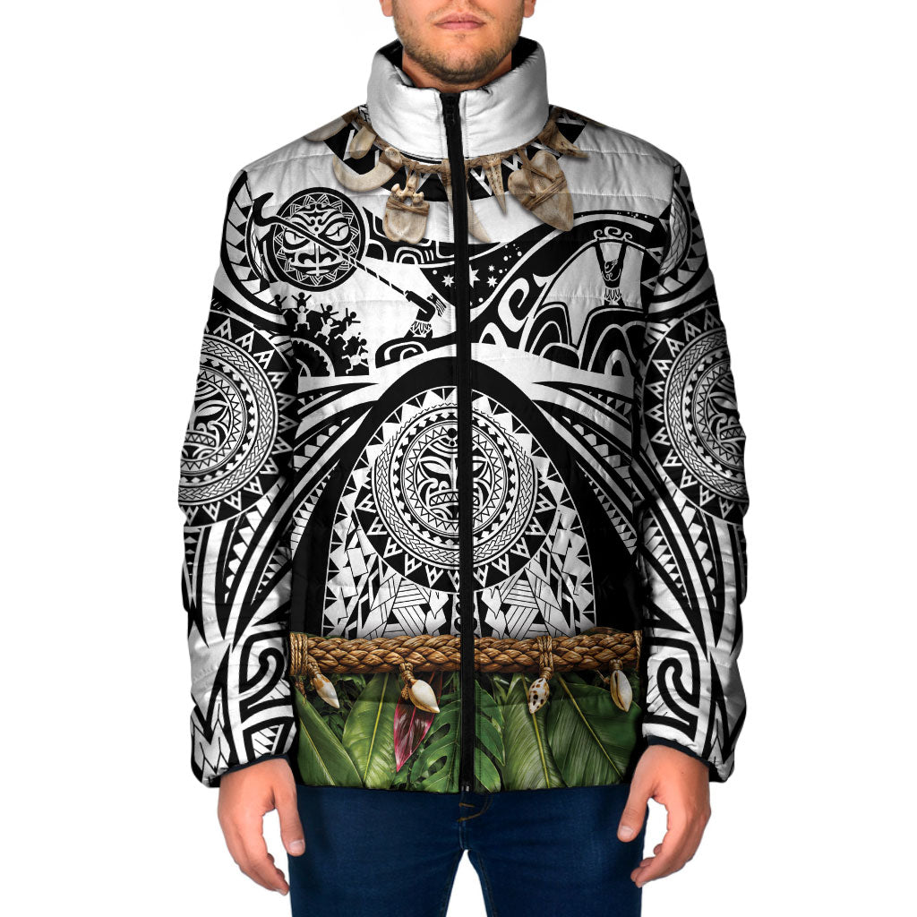 Polynesia Maui White Tattoo Inspired Padded Jacket Tropical Leaf Skirt Costume DT05 Men White - Polynesian Pride
