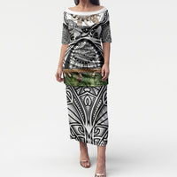 Polynesia Maui White Tattoo Inspired Puletasi Tropical Leaf Skirt Costume DT05 Long Dress White - Polynesian Pride