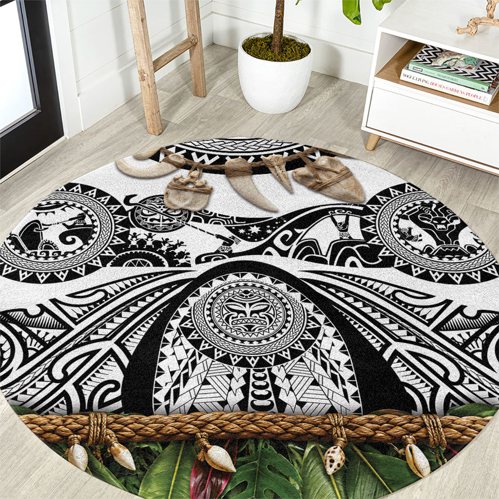 Polynesia Maui White Tattoo Inspired Round Carpet Tropical Leaf Skirt Costume DT05 White - Polynesian Pride