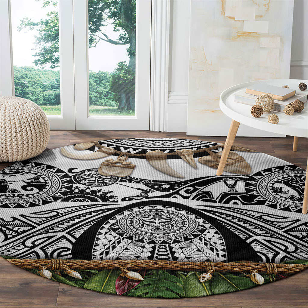 Polynesia Maui White Tattoo Inspired Round Carpet Tropical Leaf Skirt Costume DT05 - Polynesian Pride