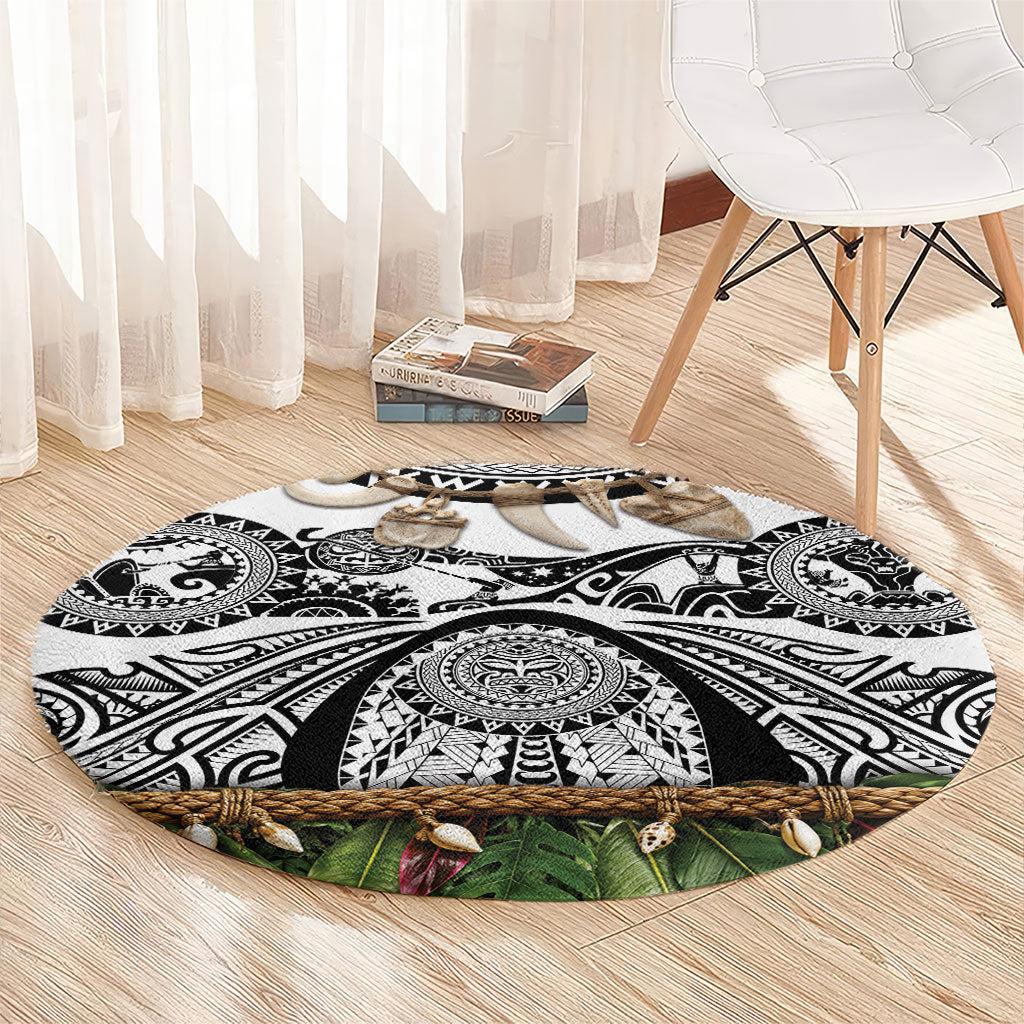 Polynesia Maui White Tattoo Inspired Round Carpet Tropical Leaf Skirt Costume DT05 - Polynesian Pride