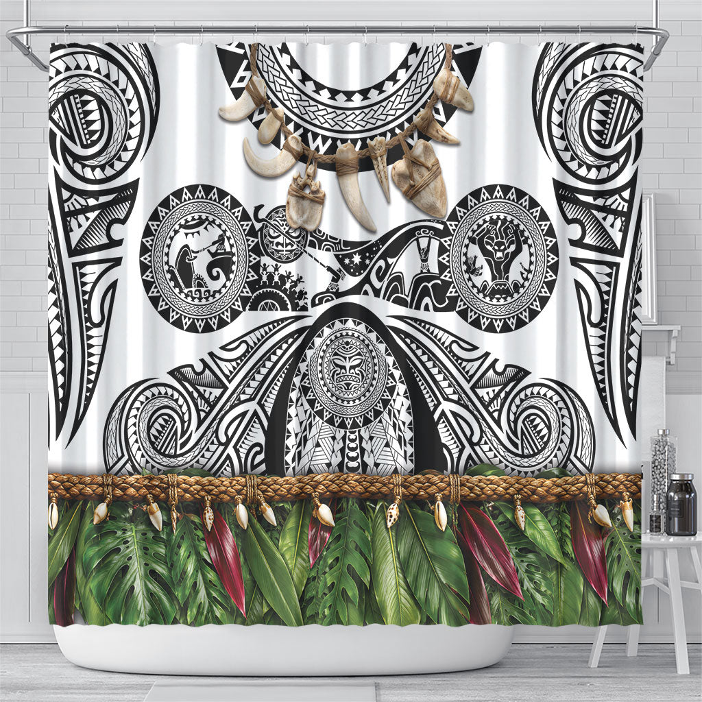 Polynesia Maui White Tattoo Inspired Shower Curtain Tropical Leaf Skirt Costume DT05 - Polynesian Pride