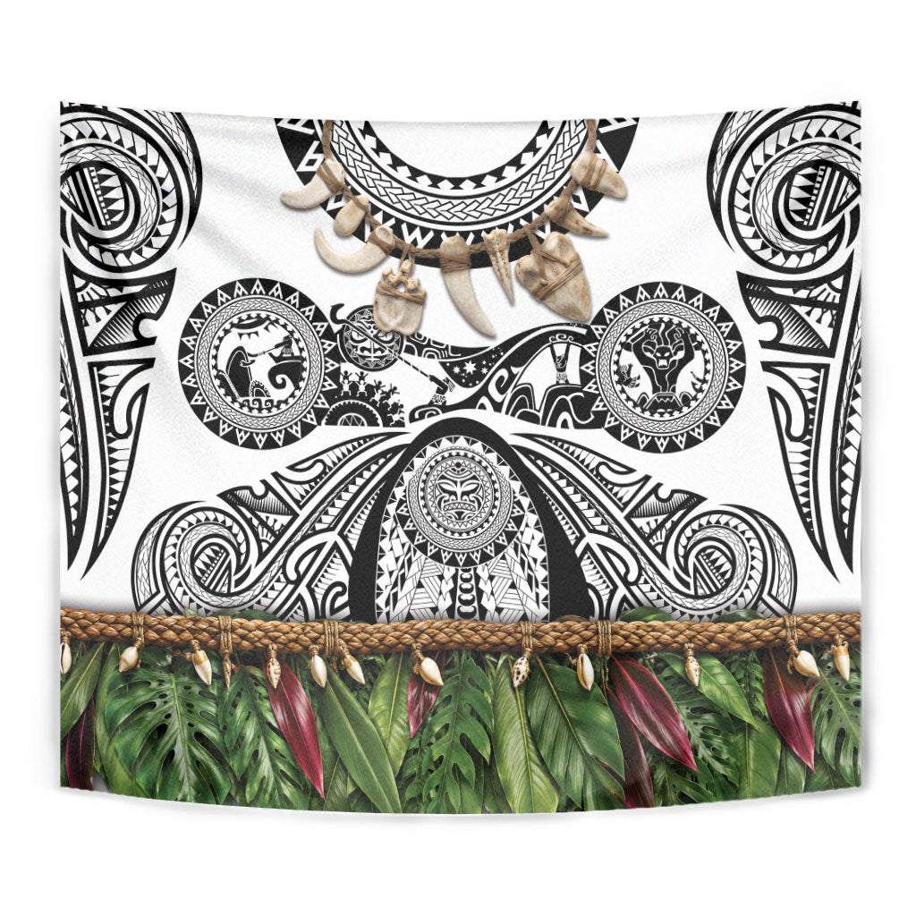 Polynesia Maui White Tattoo Inspired Tapestry Tropical Leaf Skirt Costume DT05 - Polynesian Pride