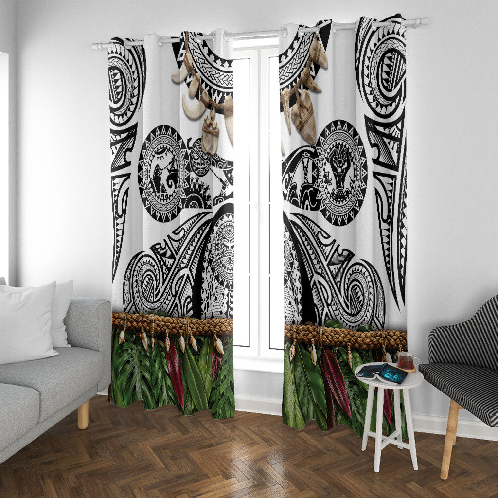 Polynesia Maui White Tattoo Inspired Window Curtain Tropical Leaf Skirt Costume DT05 With Grommets White - Polynesian Pride