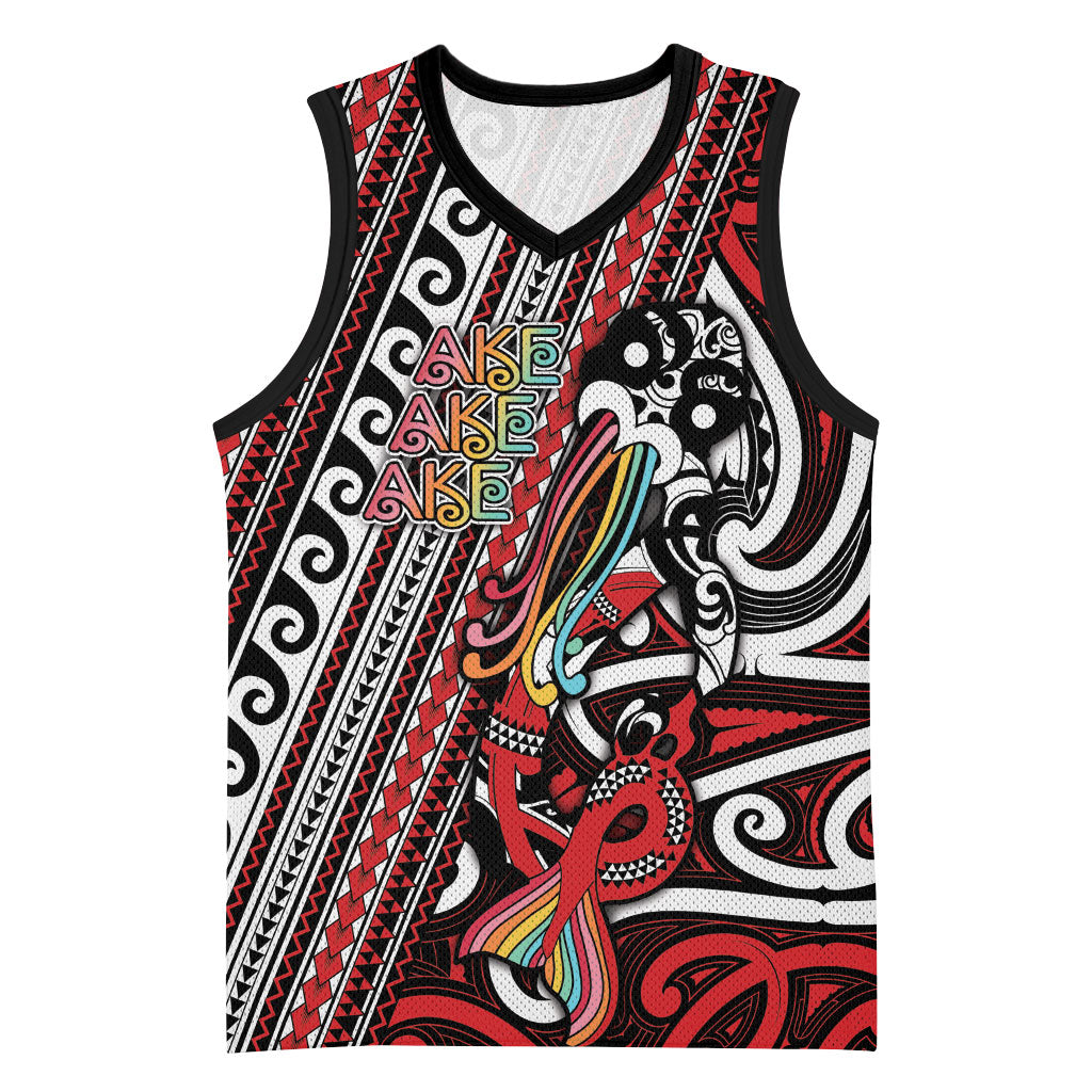 Personalised Maori Language Week Basketball Jersey Ake Ake Ake Tribal Patterns DT05 Unisex Red - Polynesian Pride