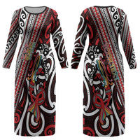 Personalised Maori Language Week Couples Matching Long Sleeve Bodycon Dress and Hawaiian Shirt Ake Ake Ake Tribal Patterns DT05 - Polynesian Pride