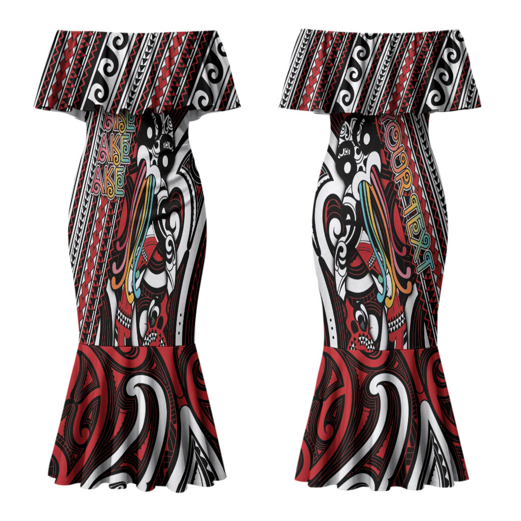 Personalised Maori Language Week Couples Matching Mermaid Dress and Long Sleeve Button Shirt Ake Ake Ake Tribal Patterns DT05 - Polynesian Pride