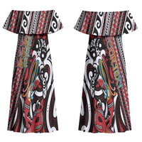 Personalised Maori Language Week Couples Matching Off Shoulder Maxi Dress and Long Sleeve Button Shirt Ake Ake Ake Tribal Patterns DT05 - Polynesian Pride