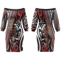Personalised Maori Language Week Couples Matching Off The Shoulder Long Sleeve Dress and Long Sleeve Button Shirt Ake Ake Ake Tribal Patterns DT05 - Polynesian Pride