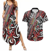 Personalised Maori Language Week Couples Matching Summer Maxi Dress and Hawaiian Shirt Ake Ake Ake Tribal Patterns DT05 Red - Polynesian Pride
