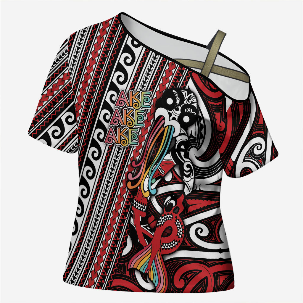 Personalised Maori Language Week Cross Shoulder Shirt Ake Ake Ake Tribal Patterns DT05 Female Red - Polynesian Pride