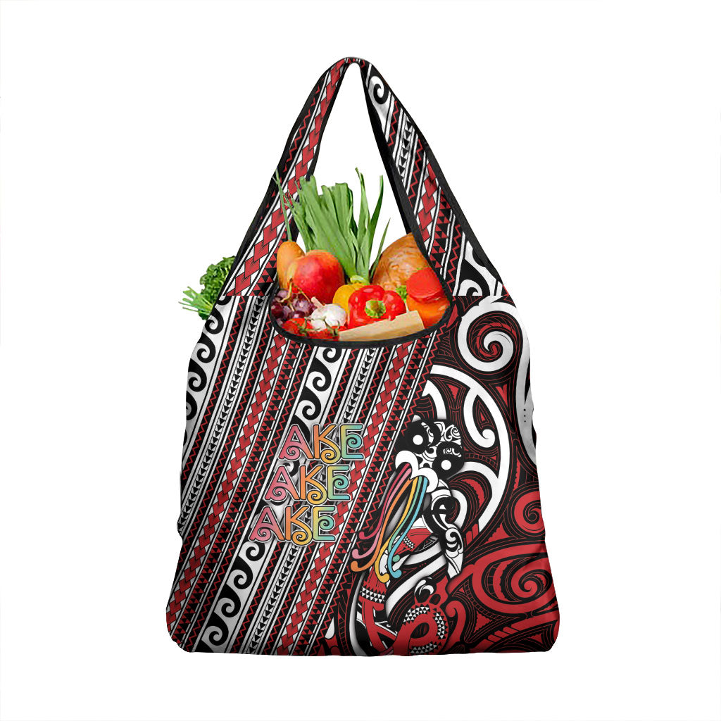 Maori Language Week Grocery Bag Ake Ake Ake Tribal Patterns DT05 1-pack One Size Red - Polynesian Pride